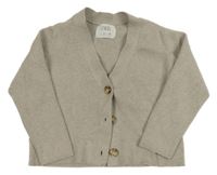 Světlebéžovo/šedý melírovaný rebrovaný prepínaci crop sveter ZARA