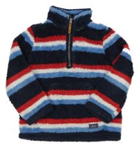 Tmavomodro-modro-červeno-bílá pruhovaná chlupatá mikina s kapsou joules