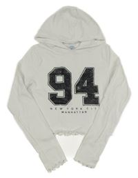 Biele rebrované crop tričko s číslom a nápismi a kapucňou PRIMARK