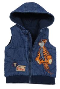 Tmavomodrá prešívaná rifľová zateplená vesta s Tigrom a kapucňou George