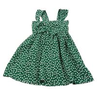 Tmavozeleno-biele kvietkovane letné šaty s mašlou a volánikmi SHEIN