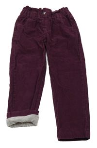 Švestkové paper bag manšestrové podšité kalhoty Lily & Dan