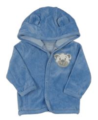 Modrá sametová propínací mikina s medvídkem a kapucí s oušky BABY WORLD