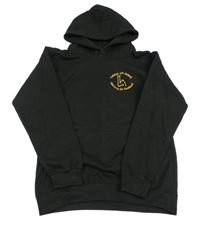 Čierna mikina s nápismi a vreckom a číslom a kapucňou AWDis