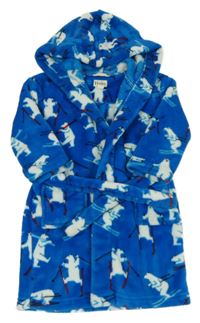 Cobaltově modrý plyšový župan s ledními medvídky a kapucí Hatley