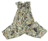 Vanilkový kalhotový culottes overal s kytičkami a pruhy a volánkem milla star