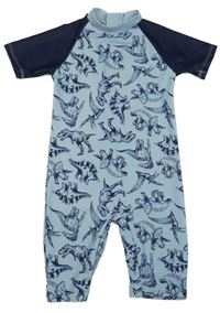 Světlemodro-tmavomodrý UV overal s dinosaury sinsay