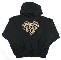 Čierna oversize mikina so vzorovaným srdiečkom a vreckom a kapucňou George