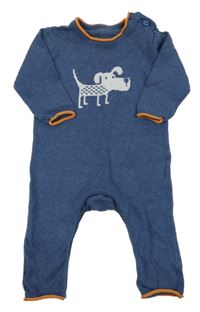 Tmavomodro-oranžový melírovaný pletený overal s pejskem 