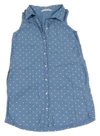 Modré plátenné prepínaci šaty so srdiečkami a volánikom a golierikom H&M