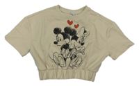 Svetlobéžová crop mikina s Mickey a Minnie Disney