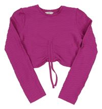 Tmavoružové vzorované crop tričko s nařasením Candy Couture