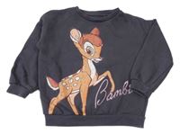 Tmavosivá oversize mikina s Bambim a flitrami Disney