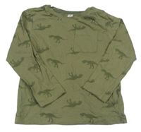 Khaki tričko s dinosaurami a kapsičkou zn. H&M