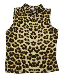 Béžovo-čierno-hnedý crop top s leopardím vzorom Shein