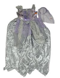 Kockovaným - 2set - Sivé šaty s čipkou a růžemi + čelenka F&F
