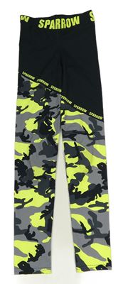 Černo-šedo-neonově žluté sportovní legíny s army vzorem