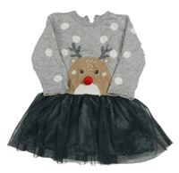 Šedo-antracitové svetrovo/tylové šaty se sobem H&M