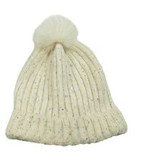 Smetanová žebrovaná pletená čepice s flitry a bambulí C&A