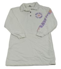 Smetanové teplákové polo šaty s květinou a nápisem Primark