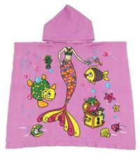 Růžové osuškové pončo s mořskou pannou a kapucí