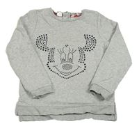 Sivá melírovaná mikina s Minnie z kamínků H&M