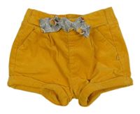 Hořčicové manšestrové podšité kraťasy s mašlí Orchestra