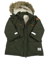 Khaki šusťáková zimní bunda s kapucí s kožešinou H&M