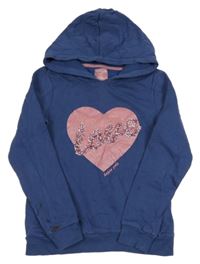 Tmavomodrá mikina so srdcem s nápisem z flitrů a kapucňou Pocopiano