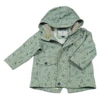 Zelenošedá nepromokavá bunda s dinosaury a kapucí C&A