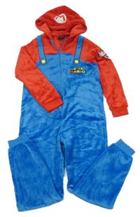 Modro-červená chlpatá kombinéza s kapucí - Mario