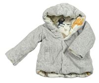 Šedá melírovaná sametová zateplená oboustranná propínací mikina s kapucí M&S