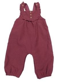 Vínové manšestrové laclové kalhoty s volánky a knoflíky