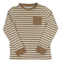 Hnedo-biele pruhované tričko s vreckom