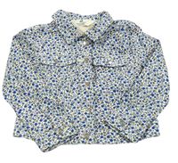 Smetanovo-modrá kvetovaná rifľová crop bunda H&M