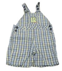 Bílo-modro-limetkové kostkované plátěné laclové kraťasy s číslem Berti