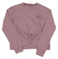 Starorůžové žebrované crop mikinotriko s nápismi Nutmeg