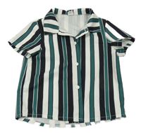 Bielo-čierno-zelená pruhovaná košeľa Shein