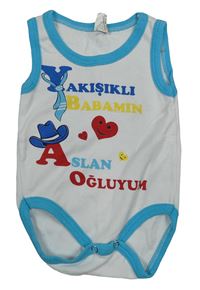 Biele body s nápisom s kravatou a kloboukem