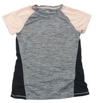 Sivo-čierno-svetloružové melírované športové tričko H&M
