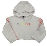 Bílá crop mikina s barevnými pruhy a kapucí Adidas