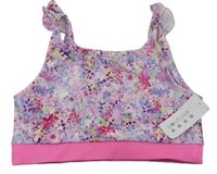 Růžovo-lila kvetovaný športový crop top Matalan