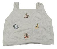Biely pletený crop top s výšivkami květů River Island