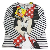 Bílo-tmavomodré pruhované triko s Minnie 