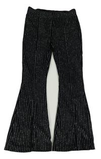 Čierno-strieborné zamatové flare legíny Dunnes