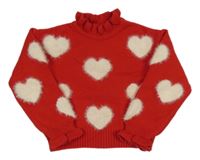 Červený svetr s chlupatými srdíčky 