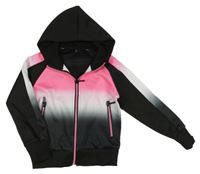 Černo-růžová sportovní propínací mikina s kapucí 