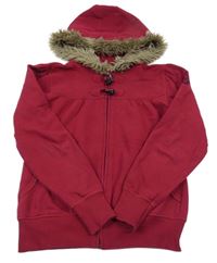 Tmavoružová tepláková bunda s kapucňou s kožešinou C&A