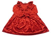 Červené zamatové šaty s volánikom H&M