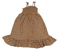 Hnedé vzorované šaty s žabičkováním Pep&Co